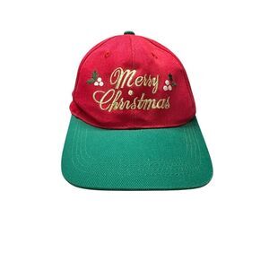 Vintage 90s Merry Christmas Red Green Adjustable SnapBack Hat Holiday Santa Cute